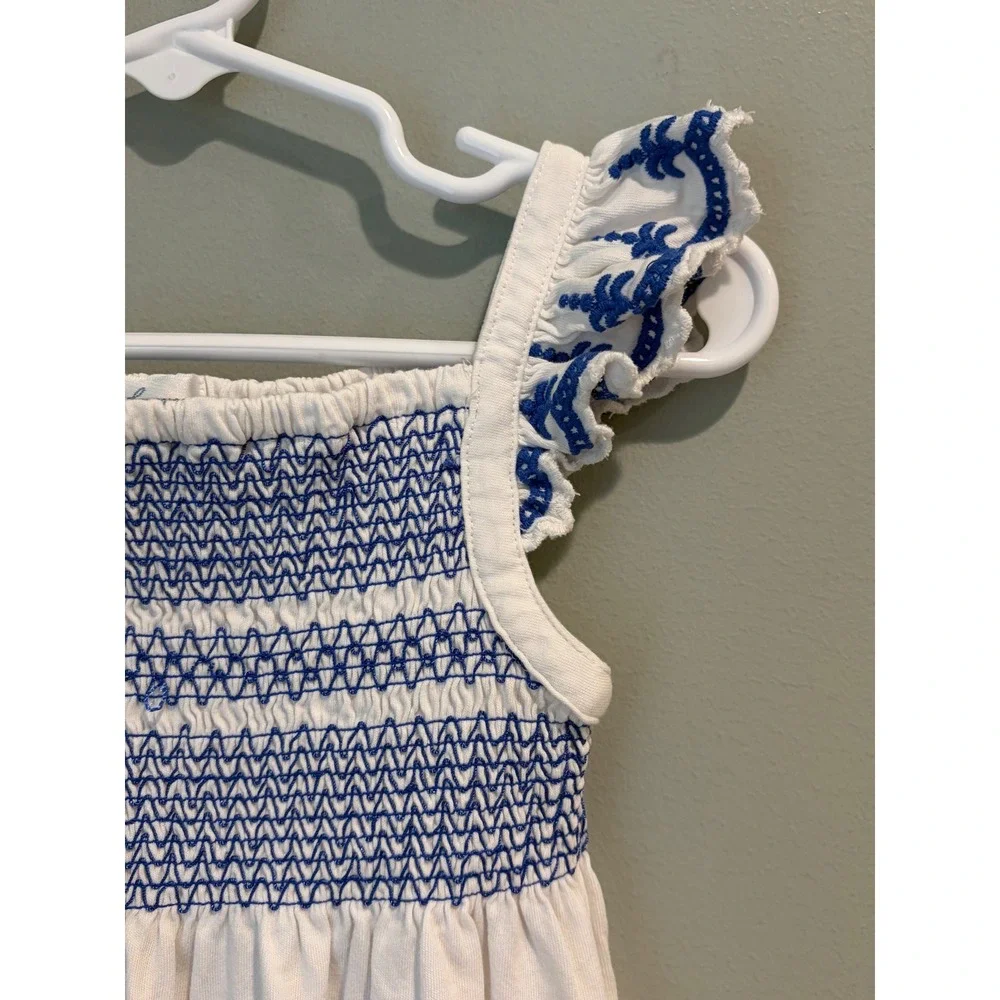 Ralph Lauren Baby Girl Smocked Romper White Blue Embroidered Bubble 18M